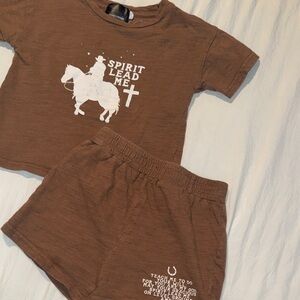 Brown Graphic Tee and Shorts Set